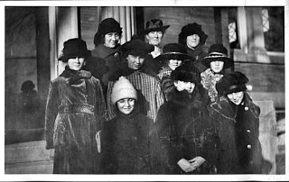 Grace Durst is rear left of the teacher.  The building may be the Arabut Ludlow library in Monroe.